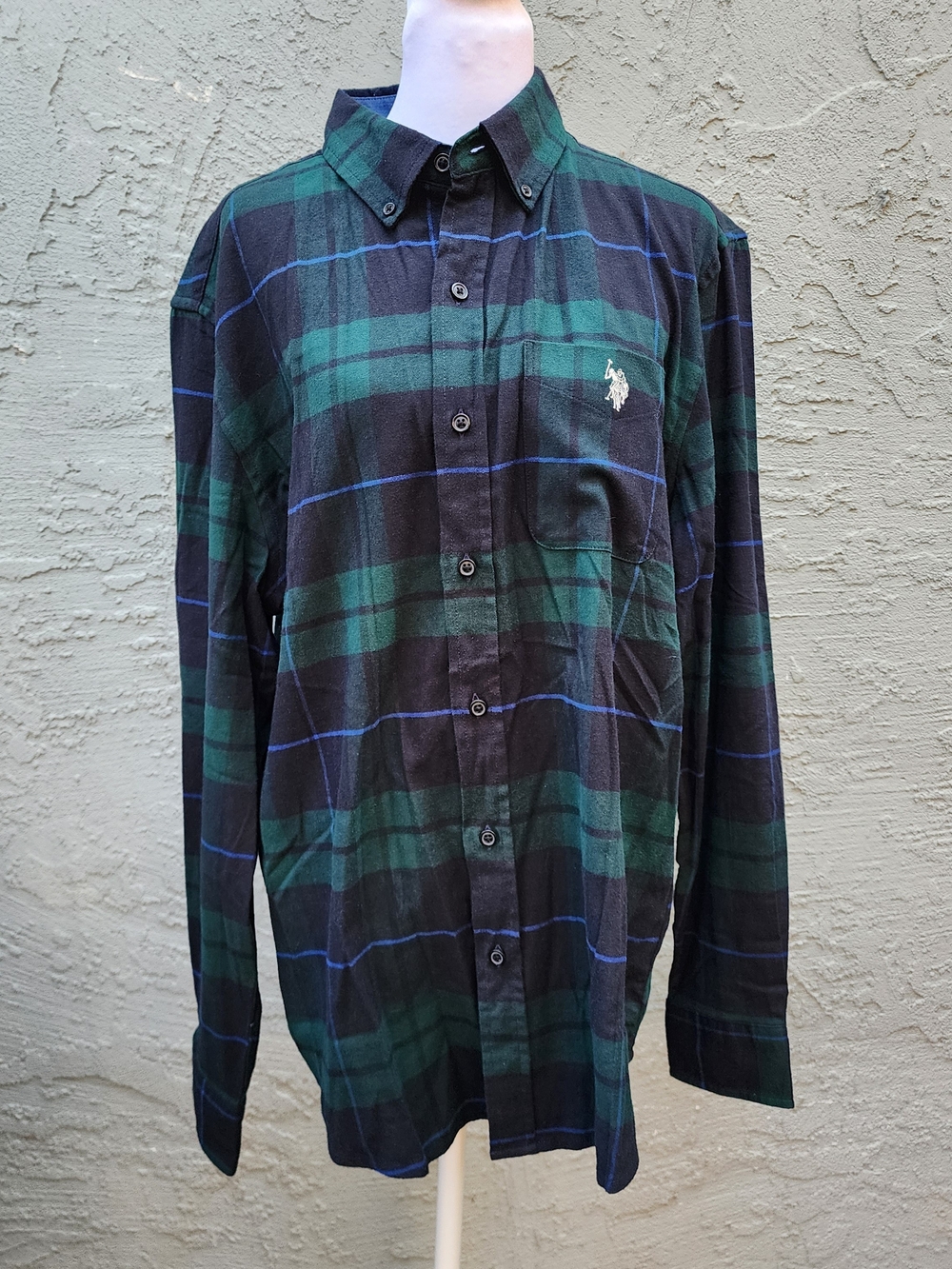 U.S. Polo Assn. Men’s Plaid Flannel Button Down Shirt Green Blue Size [M]
